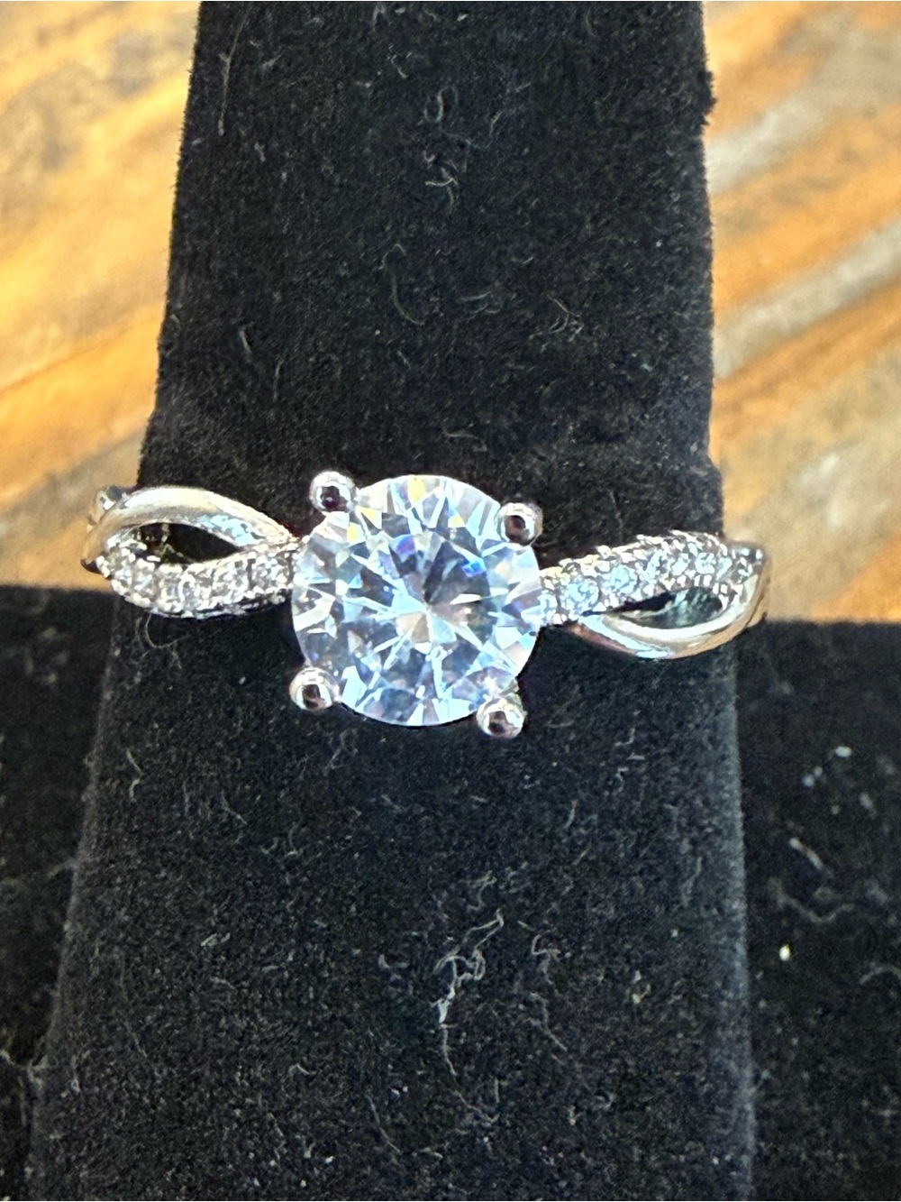 Cubic Zirconia Solitaire Ring in Silver Tone Adjustable Size 8.5 - Picture 4 of 8